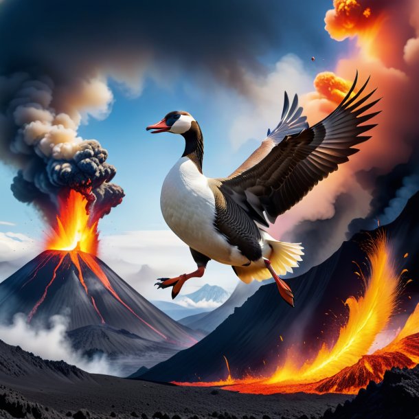 Image of a jumping of a goose in the volcano