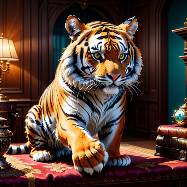 Illustration of a tiger in a gloves in the house