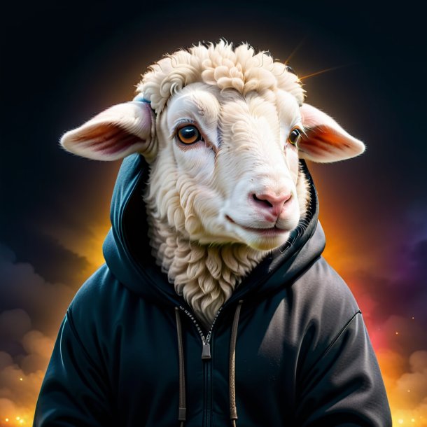 Image of a sheep in a black hoodie