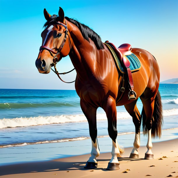 Imagem de um cavalo em uma calça na praia