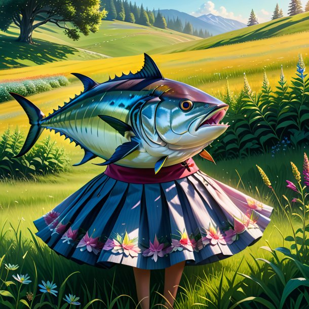 Drawing of a tuna in a skirt in the meadow