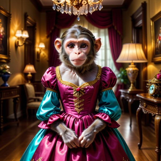 Foto de um macaco em um vestido na casa