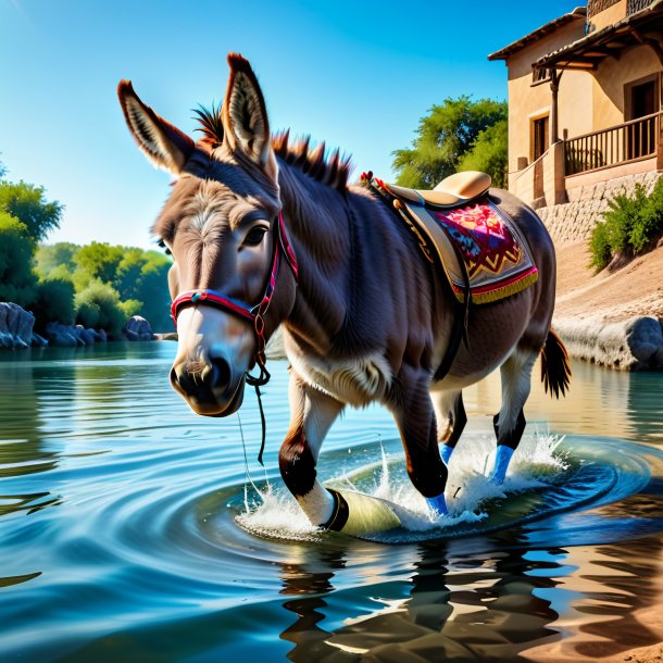 Photo of a donkey in a shoes in the water