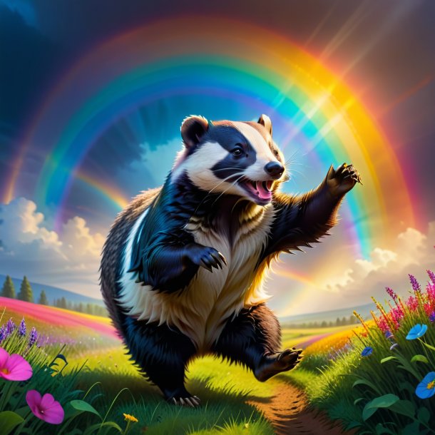 Picture of a dancing of a badger on the rainbow