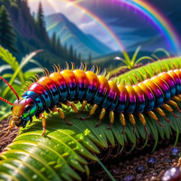 Pic d'un repos d'un centipede sur l'arc-en-ciel