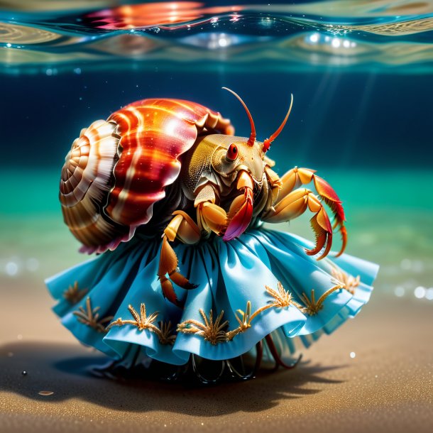 Image of a hermit crab in a skirt in the water