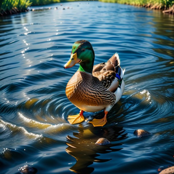 Foto de um pato em um jeans no rio