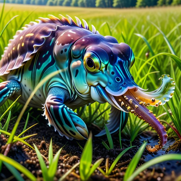 Picture of a drinking of a cuttlefish in the meadow