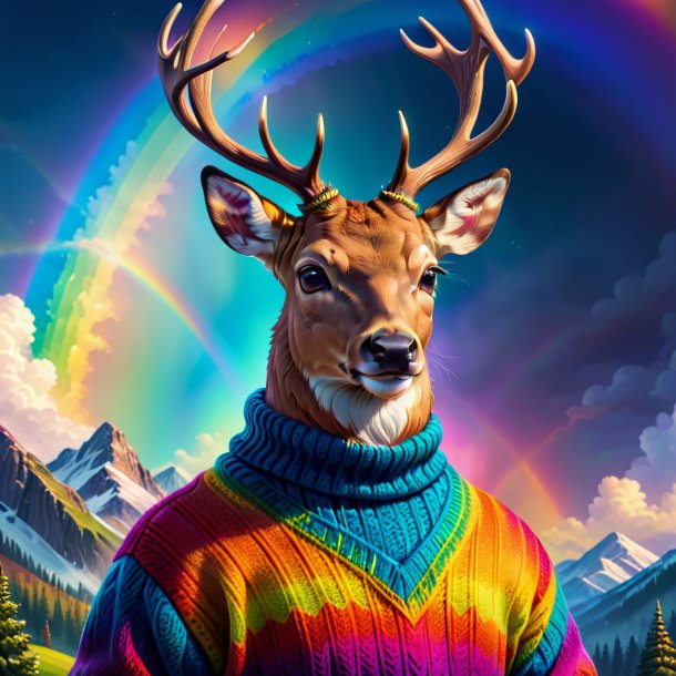 Illustration of a deer in a sweater on the rainbow