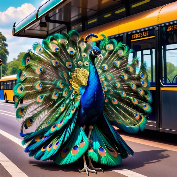 Foto de un baile de un pavo real en la parada de autobús