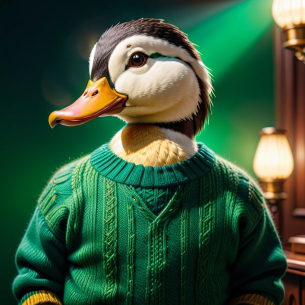 Image of a duck in a green sweater