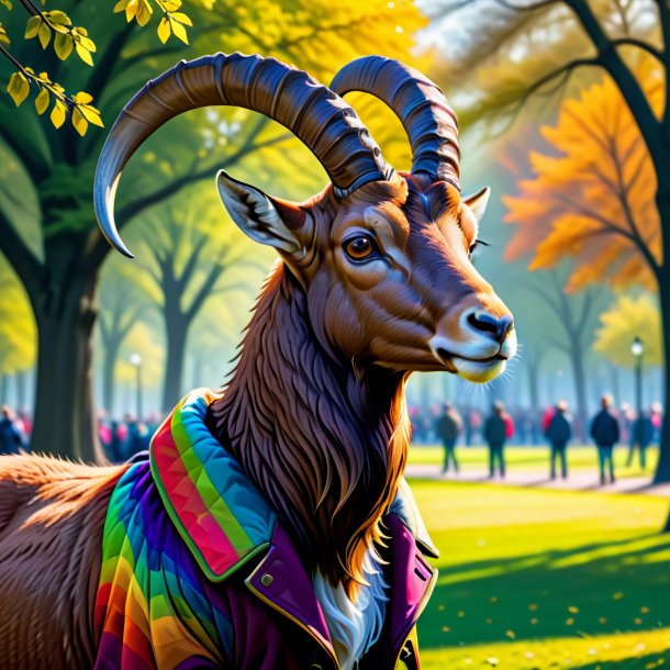 Drawing of a ibex in a coat in the park