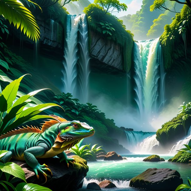 Pic of a waiting of a basilisk in the waterfall