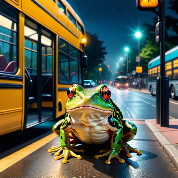 Image of a threatening of a frog on the bus stop