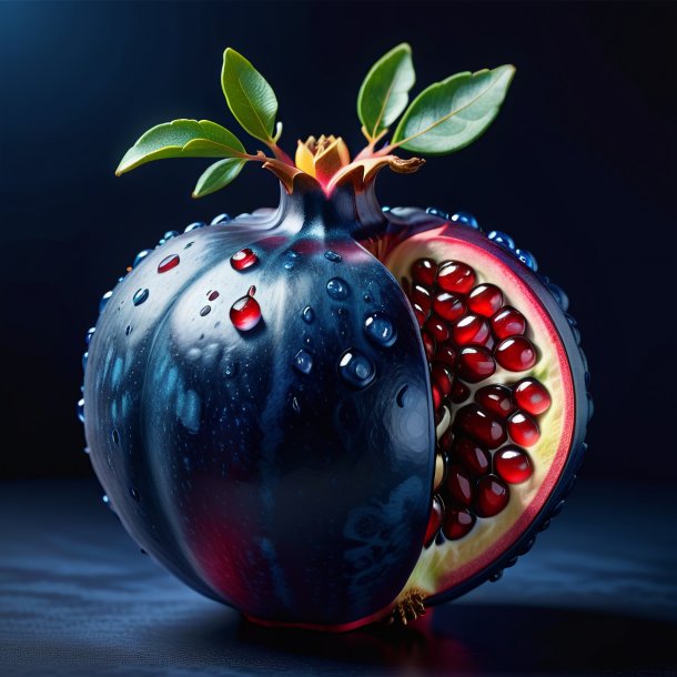 Illustration of a navy blue pomegranate