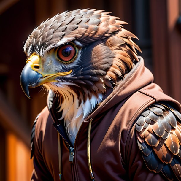 Pic of a hawk in a brown hoodie