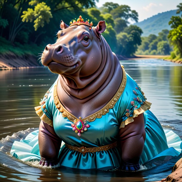 Picture of a hippopotamus in a dress in the river