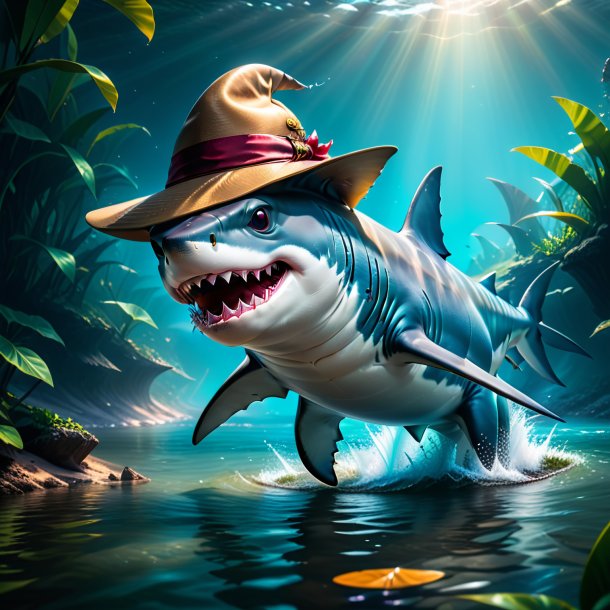 Image of a shark in a hat in the river