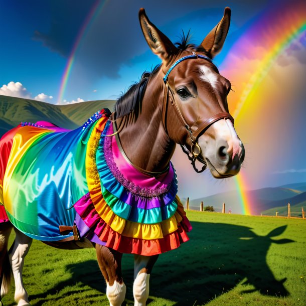 Image of a mule in a dress on the rainbow