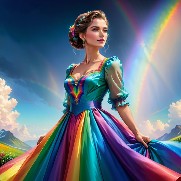 Illustration of a mol in a dress on the rainbow