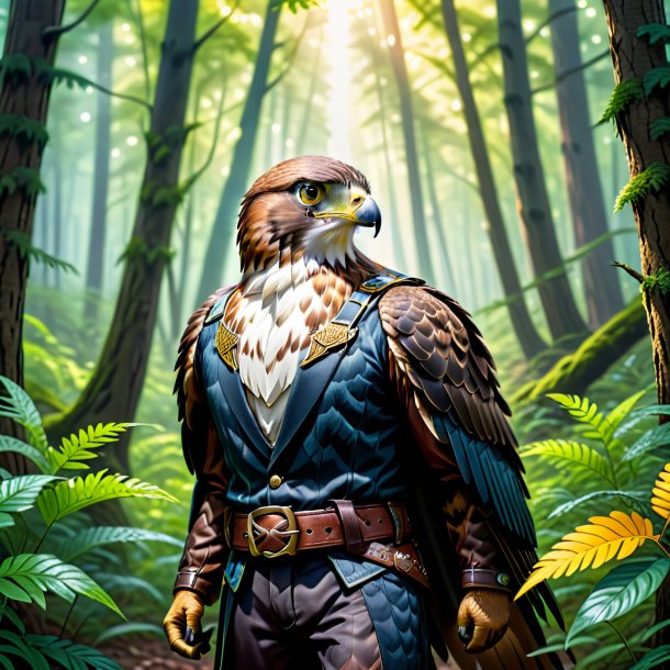 Illustration of a hawk in a belt in the forest