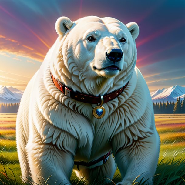 Illustration of a polar bear in a belt on the field