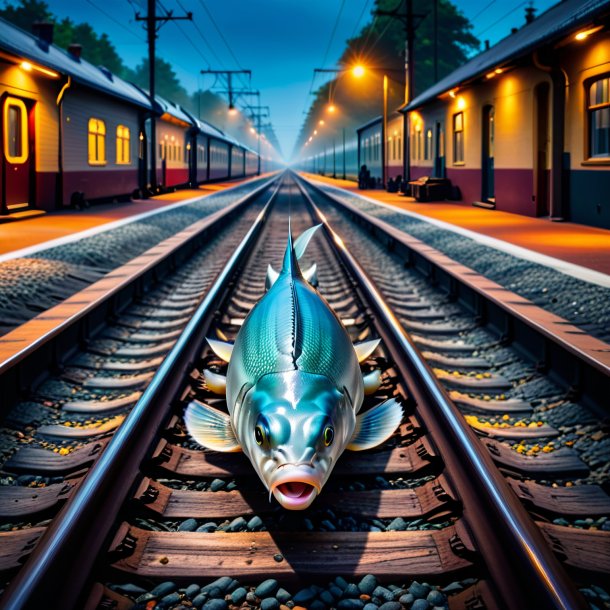 Foto de uma espera de um haddock nos trilhos ferroviários