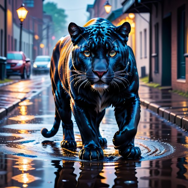 Picture of a panther in a gloves in the puddle