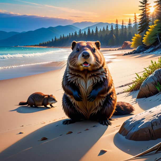 Pic of a waiting of a beaver on the beach