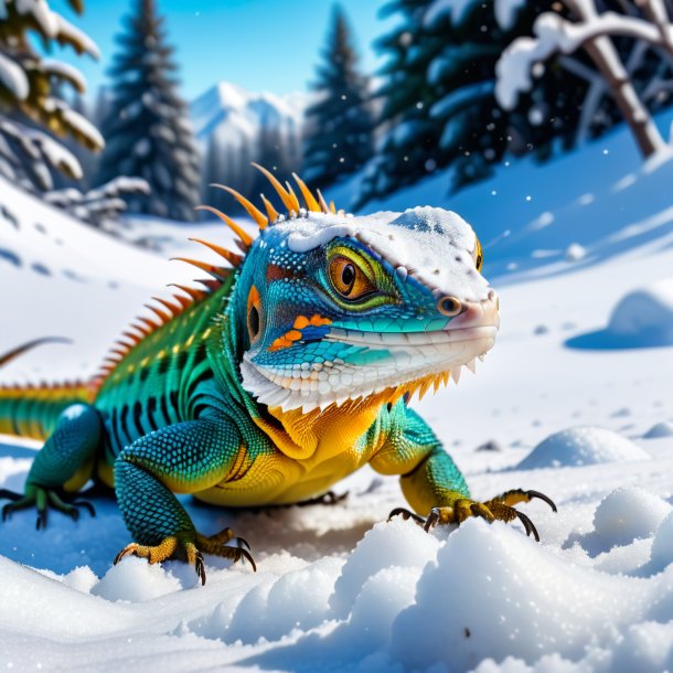 Foto de una comida de un lagarto en la nieve