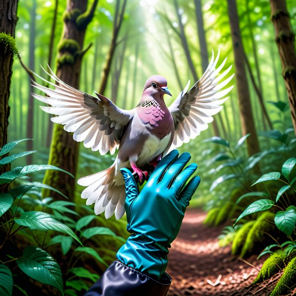 Image d'une colombe dans des gants dans la forêt