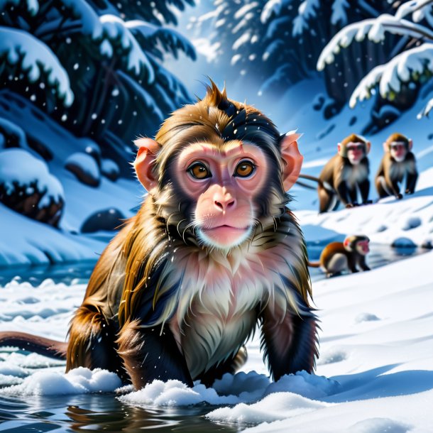 Image of a swimming of a monkey in the snow