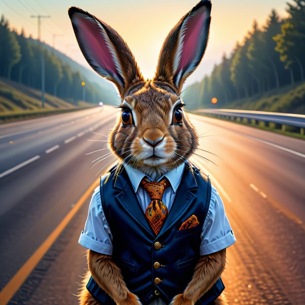 Drawing of a hare in a vest on the highway