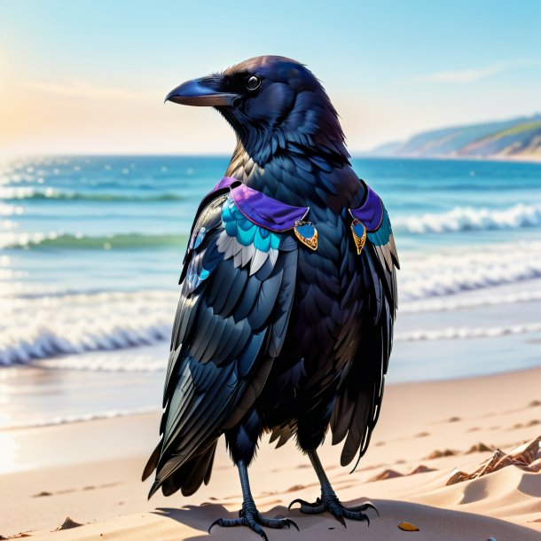 Dessin d'un corbeau dans une veste sur la plage