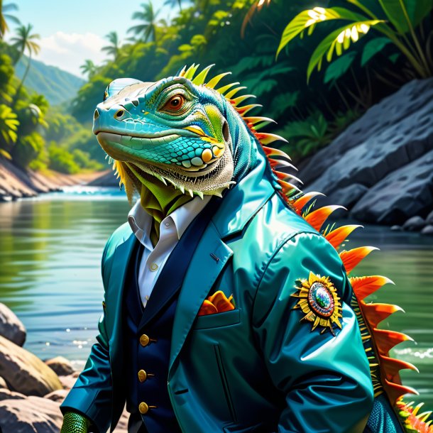 Drawing of a iguana in a jacket in the river