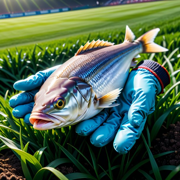 Foto de un eglefino en guantes en el campo