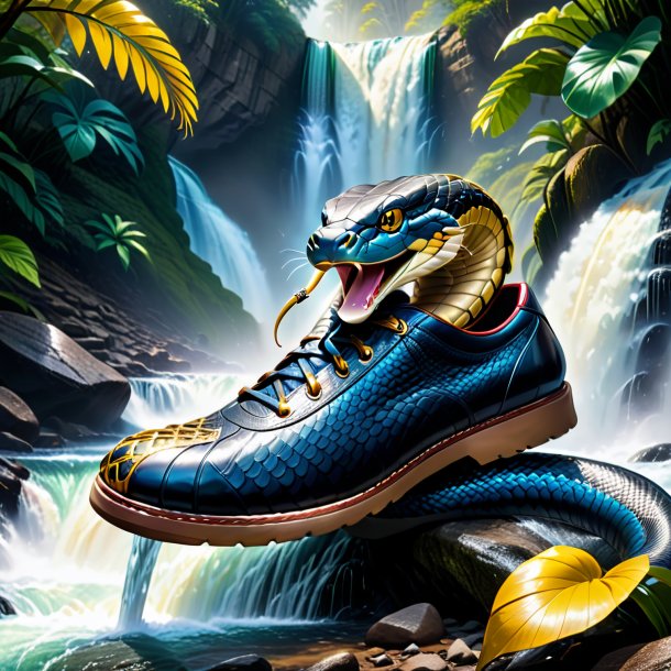 Drawing of a king cobra in a shoes in the waterfall