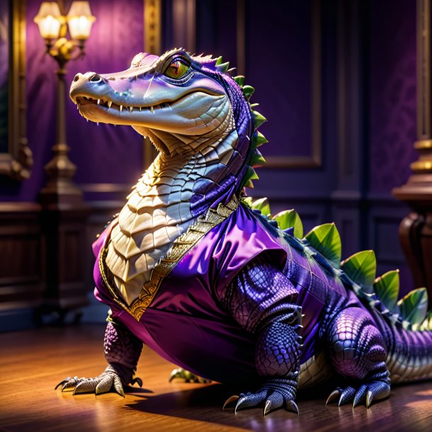 Pic of a alligator in a purple dress