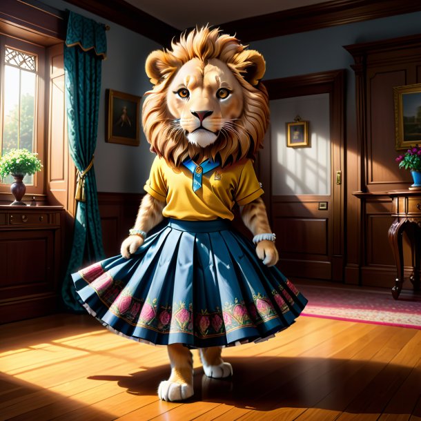 Drawing of a lion in a skirt in the house