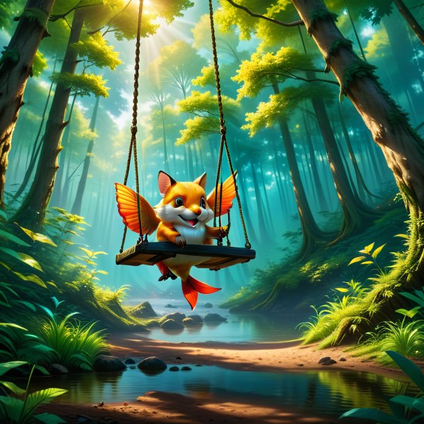 Picture of a swinging on a swing of a carp in the forest