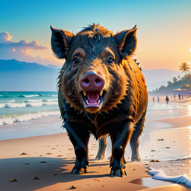 Picture of a crying of a boar on the beach