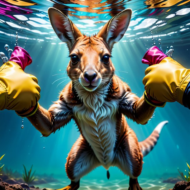 Drawing of a kangaroo in a gloves in the water