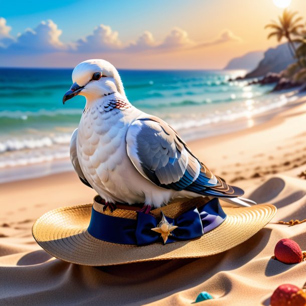 Drawing of a dove in a hat on the beach