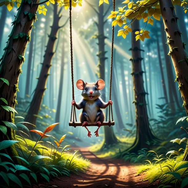 Pic of a swinging on a swing of a rat in the forest