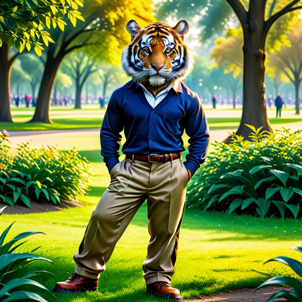 Imagen de un tigre en un pantalón en el parque