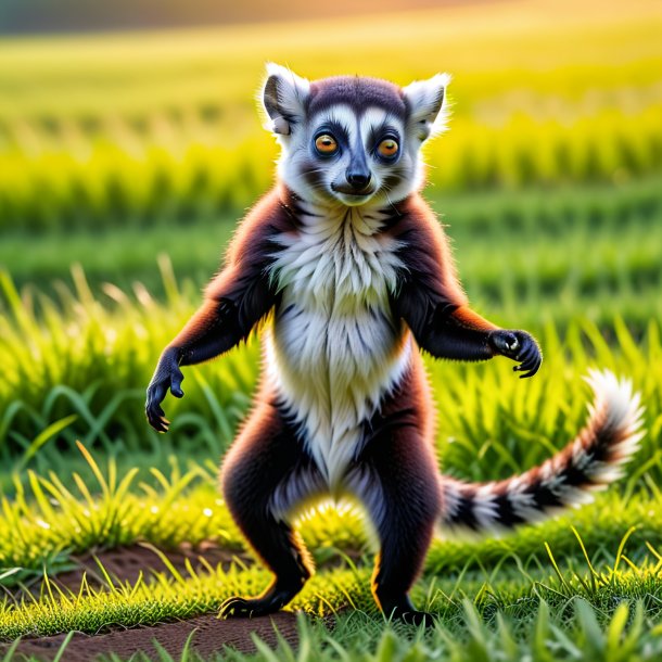 Pic of a dancing of a lemur on the field