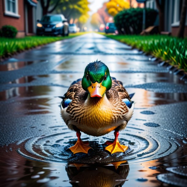 Image of a angry of a duck in the puddle