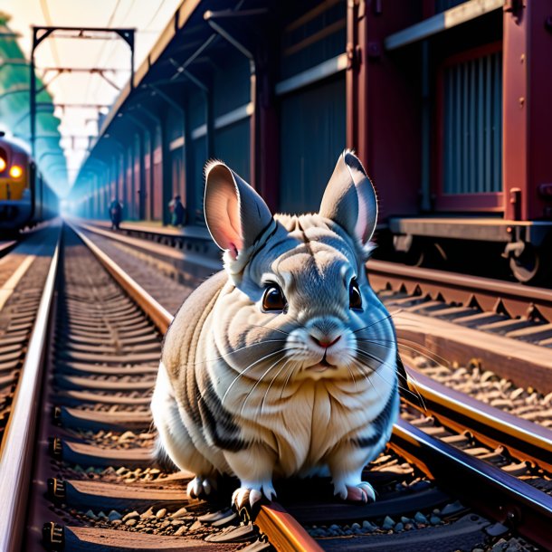 Foto de uma espera de uma chinchilas nos trilhos ferroviários