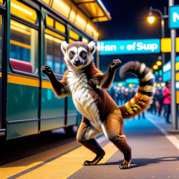 Photo d'une danse d'un lémur sur l'arrêt de bus