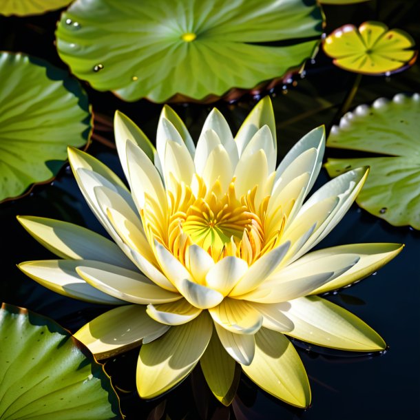 "photography of a ivory water lily, yellow"